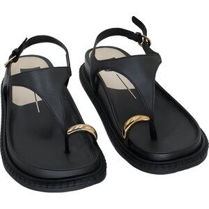 Dolce Vita Stefan Toe Ring Thong Sandals Black Leather Women US 9